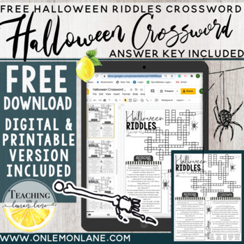 Preview of Free Halloween Digital Activity Crossword Puzzle Halloween Morning Work Meeting