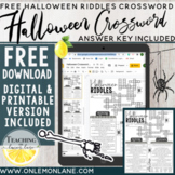 Free Halloween Digital Activity Crossword Puzzle Halloween
