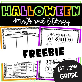 Preview of Free Halloween Math and ELA Worksheets October Fall Activities 1st 2nd Grade