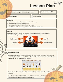 Preview of Free Halloween lesson plan ESL level A2-B1