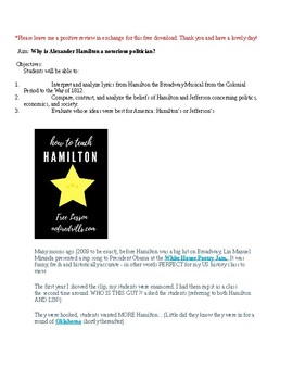 Preview of Free Hamilton the Musical Lesson Plan