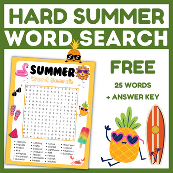 Preview of Free Hard Summer Word Search Puzzle | Fun Activity Vocabulary Worksheet