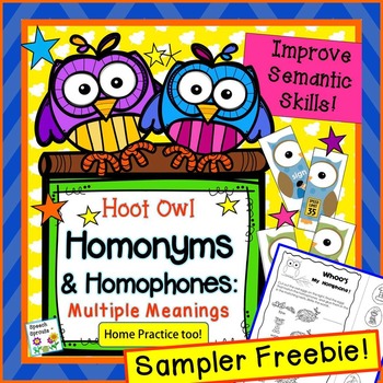 Preview of Multiple Meaning Words Hoot Owl Homonyms Speech Therapy Freebie