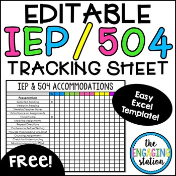 Preview of Free Editable IEP/504 Accommodations Tracking Chart