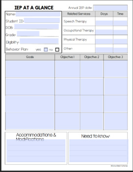 Preview of FREE EDITABLE IEP AT A GLANCE