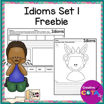 Preview of Free Figurative Language Idioms Coloring Pages Writing Worksheets & Activities