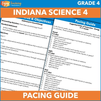 Preview of Free Indiana Fourth Grade Science Pacing Guide for New Standards