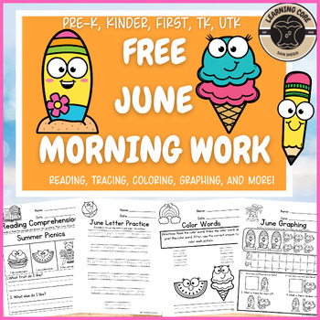 Preview of Free June Morning Work Packet Summer School PreK Kindergarten First Grade TK UTK