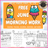 Free June Morning Work Packet Summer School PreK Kindergar