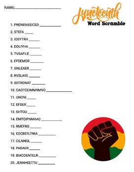Preview of Free Juneteenth (Emancipation Day)  Word Scramble Fun Activity