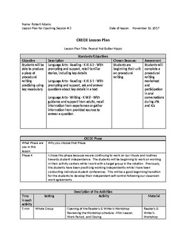 Preview of Free Kindergarten Lesson Plan Template