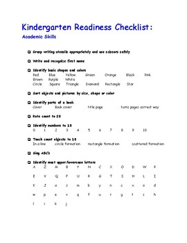 Preview of Free! Kindergarten Readiness Checklist