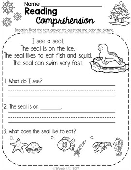 free kindergarten reading comprehension passages winter