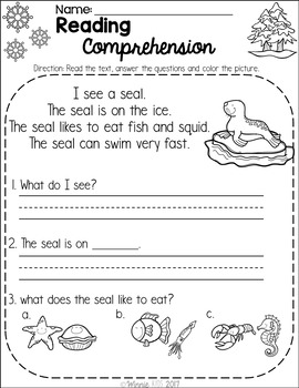 Free Kindergarten Reading Comprehension Passages - Winter by Winnie Kids