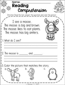 free kindergarten reading comprehension passages winter by winnie kids