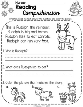 free kindergarten reading comprehension passages winter by winnie kids