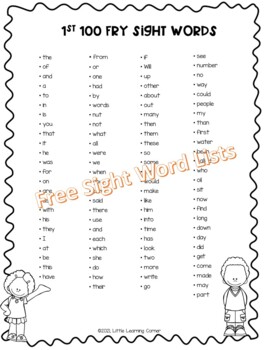 fry kindergarten sight word list