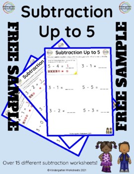 Preview of Free Kindergarten Subtraction Up to 5 Worksheet