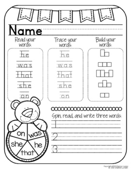 free kindergarten word work no prep sight words worksheets tpt