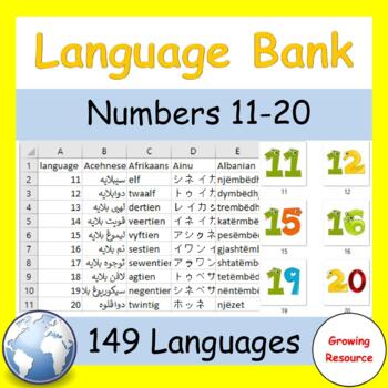 Preview of Free! Language Bank: Numbers 11-20 in 149 Languages