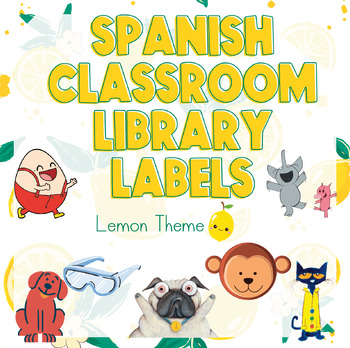 Preview of Free Lemon Theme Spanish Classroom Library Labels