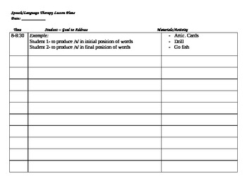 Preview of Free Lesson Plan Template for Therapy