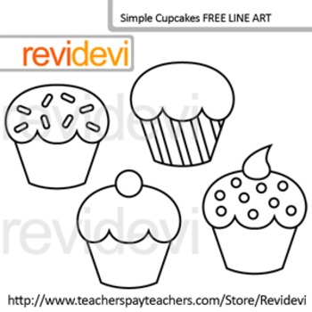 Preview of Free Line Art - Coloring Clip Art / Simple Cupcakes (set of 4)