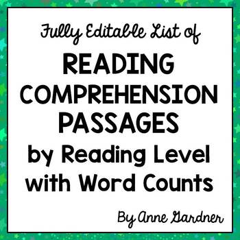 Preview of List of Leveled Reading Passages with Word Counts {Free and Fully Editable}