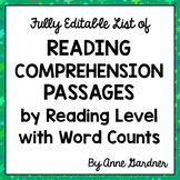 List of Leveled Reading Passages with Word Counts {Free an