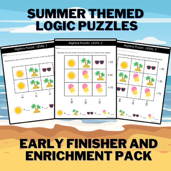 Preview of Logic Puzzles- Summer Themed! End of the Year Critical Thinking Activity Pages!