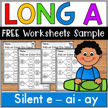 Preview of Free Long A Worksheets ai, silent e, ay