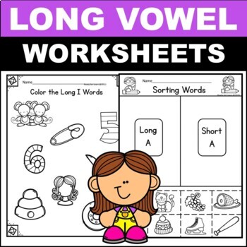 Preview of Free Long Vowels Magic E CVCE Words Worksheets Kindergarten First Grade