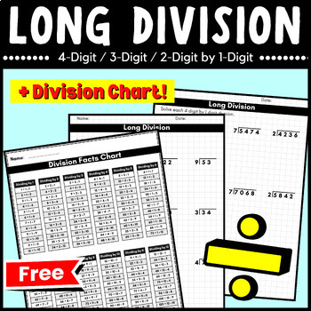 Preview of Free Long division Practice Worksheets Division Activities with Graph Grid Paper