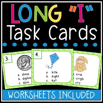 Preview of Free Long i Task Cards (silent e, igh, y)