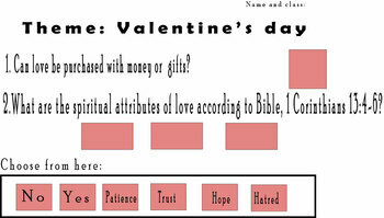 Preview of Free Love  or Valentine's Day Sunday school(Bible) drag and drop Activity  