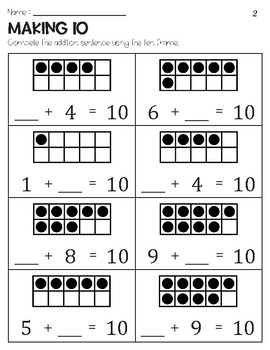 Free - Making 10 Addition with Ten Frame Worksheets by Owl School Studio