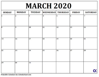 Preview of Free March 2020 Printable Calendar: Minimalist Design