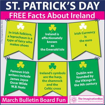 Preview of FREE March Bulletin Board Banner, Ireland and St. Patrick's Day Facts Activity