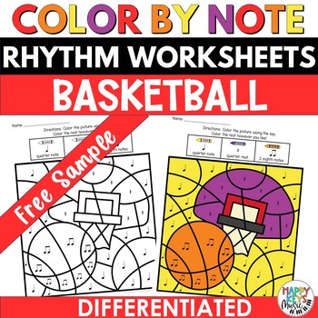 Preview of Music Coloring Pages - Color by Note Rhythm Worksheets - Sports Theme