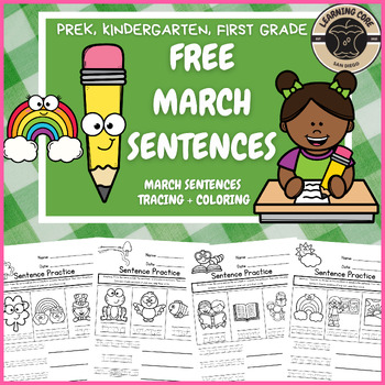 Preview of Free March Sentences Writing Activities No Prep PreK Kindergarten First TK UTK