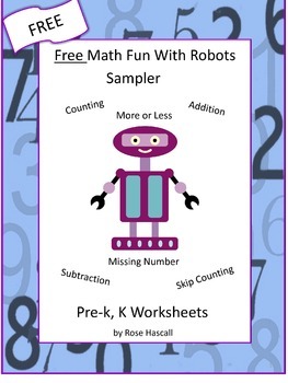 Preview of Free Math Fun With Robots Sampler Preschool, Kindergarten, Autism