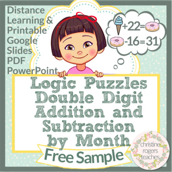 Preview of Free Math Logic Puzzles, Double Digit Addition Math Enrichment
