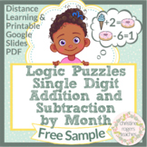Free Math Logic Puzzles, Single Digit Addition Math Enrichment