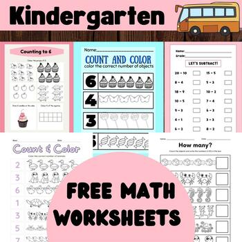 Preview of Free Math Worksheets | No Prep Packet ( Kindergarten )