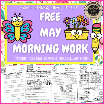 Preview of Free May Morning Work Packet Spring Bugs PreK Kindergarten First Grade TK UTK