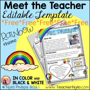 Preview of Free Meet the Teacher Letter - Editable Template - Rainbow Theme