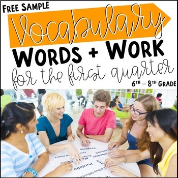 Preview of Free Middle School Vocabulary Words and Word Work SAMPLE | Two Weeks