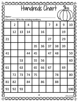 free missing numbers fall hundred chart by kiki s kubby tpt