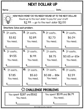 free money worksheets addition subtraction sales tax and