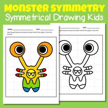 Preview of Free! Monster Symmetry Drawing  - 10 Symmetry Worksheets for kids